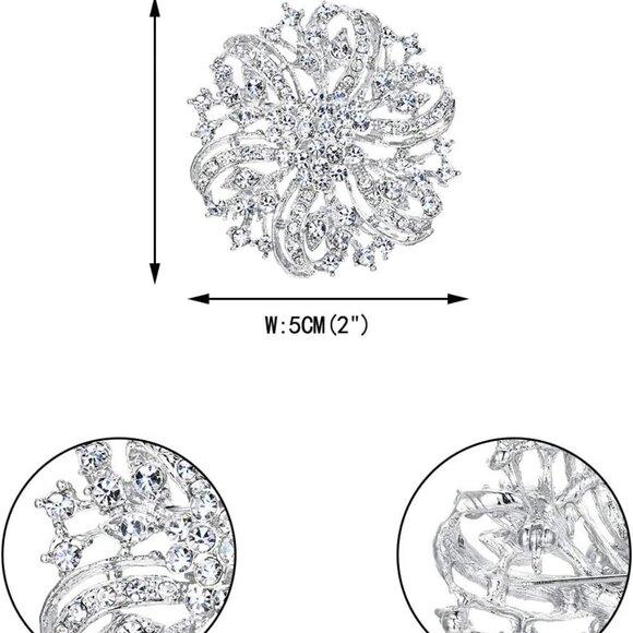 Vintage-Inspired Crystal Floral Brooch Silver Bridal Accessory Gift - Picture 3 of 6